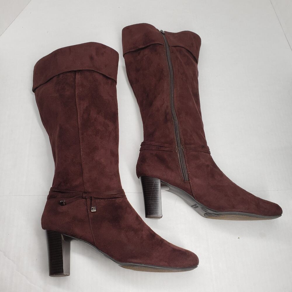 Predictions Faux Suede Knee High Boots Women 10 Wide Brown Slouchy Bohemian Fall - Picture 2 of 16